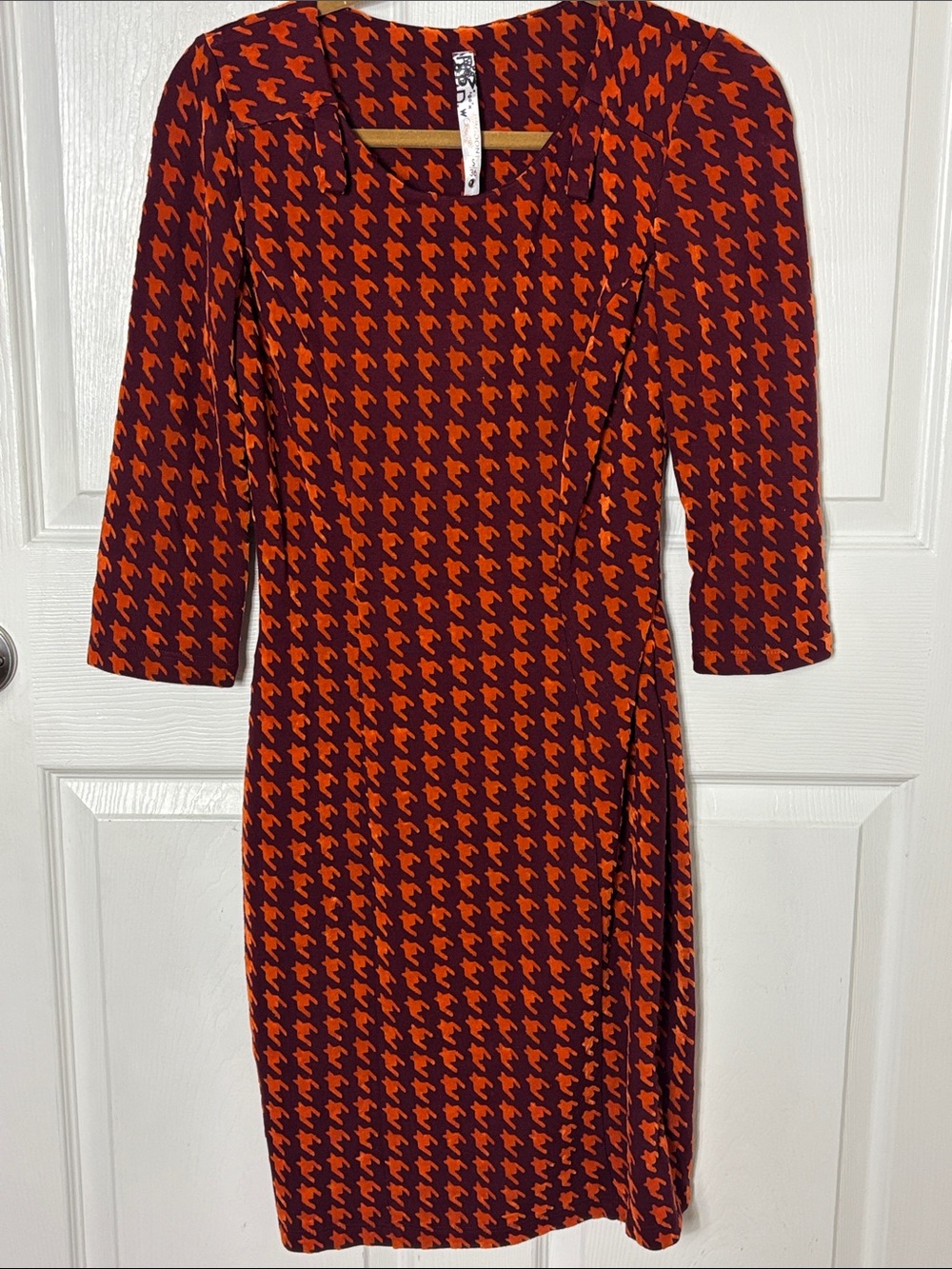 WAGGON Paris Orange and Purple Houndstooth  Dress Size Small